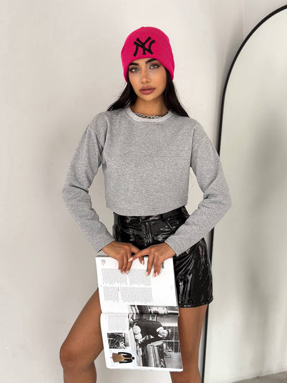 İki iplik Şardonlu Crop Sweatshirt